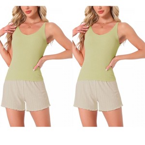 INSPIRE CHIC Womens 2 Pcs Loungewear Soft Cami Sleepshirts Pajama Shorts Sleeveless V-neck Tops - 1 of 4