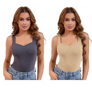 INSPIRE CHIC 2 Pcs Women's Sweetheart Neck Undershirt Base Layer Tank Top with Built-in Bra - 1 of 4