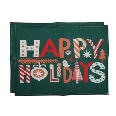 Unique Bargains Christmas Place Mats Linen Brown Green 13"x17.7" 2 Pcs