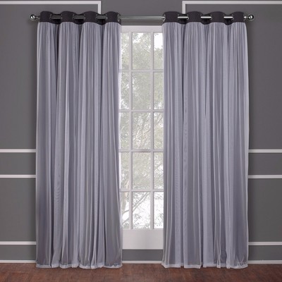 Talia Black Pearl and Cloud Gray Double Layer Blackout Grommet Curtains