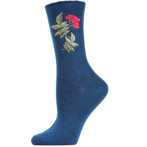 Memoi Women's Embroidered Berry Leaf Vintage Style Crew Socks - 1 of 4