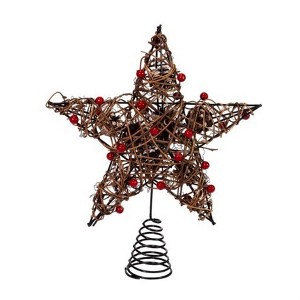 Kurt Adler Natural Brown Star With Berries Treetop, 12" - 1 of 4
