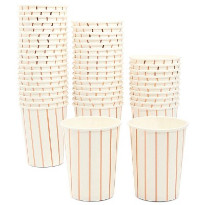 Blue Panda 50 Pack 9oz Rose Gold Foil Stripes Disposable Paper Cups, Birthday Wedding Party Supplies