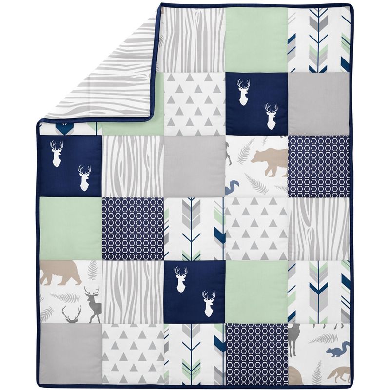 Sweet Jojo Designs Gender Neutral Unisex Baby Crib Bedding Set - Woodsy Blue Green Grey 5pc, 3 of 7