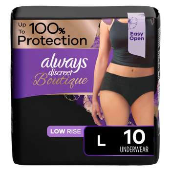  Always Discreet Boutique Low-Rise Adult Postpartum Incontinence Underwear for Women - Black -