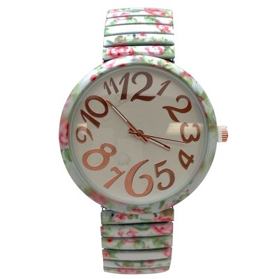 Olivia Pratt Big Dial Easy Reader Watch Floral Elastic Stretch Band Wristwatch Women Watch