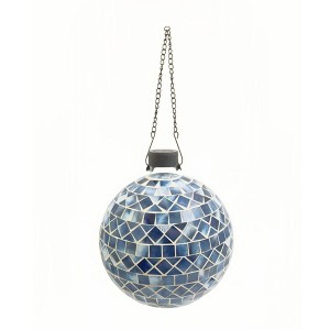 Very Cool Stuff Mosaic Glass Gazing Globe with Hanging Chain, Blue Triangle & Square Tile, 10in - 1 of 2