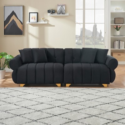 89"3 Seater Flannel Sofa Couch with metal feet and 4 throw pillows,Cozy Living Room Sectional Sofa Couch for Home Apartment Office