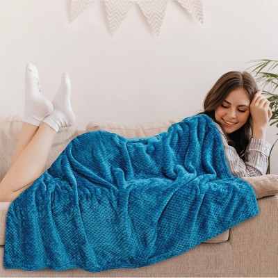 Teal Blue Waffle Textured Fleece Throw Blanket, 50 x 60 Inches