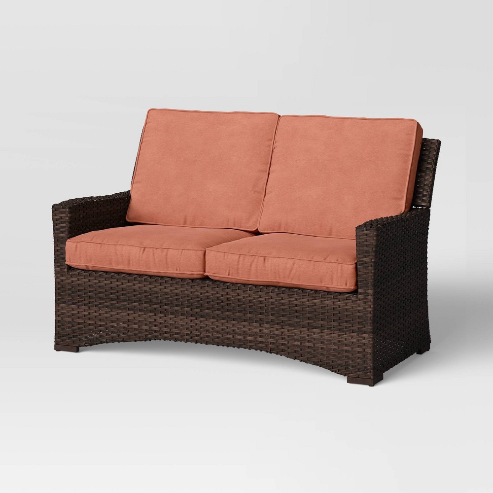 Halsted Wicker Patio Loveseat Melon Threshold