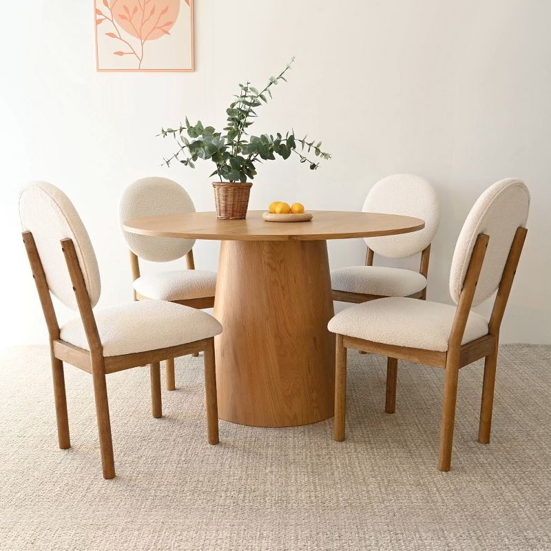 Dwen+Maye 5 Piece Round Dining Set,46" Manufactured Grain Upholstered Boucle Dining Chair with King Louis Back and Natural Wood Legs-Maison Boucle‎, 3 of 10