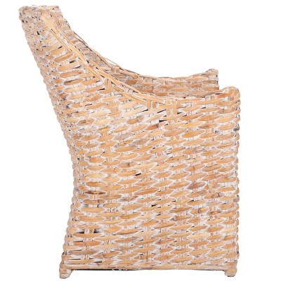 Natural White Wash Rattan Arm Chair with Cushion