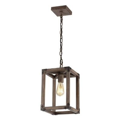 8.13" LED Adjustable Iron Magnolia Rustic Farmhouse Pendant Brown - JONATHAN Y