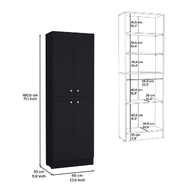 Black Tall Kitchen Pantry with Adjustable Shelves and Doors