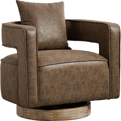 GDFStudio Dominic 360° Swivel Faux Leather Upholstered Rubberwood Chair with Open Back