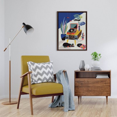 Chill Out Saturday Abstract Canvas Wall Art with Brown Frame