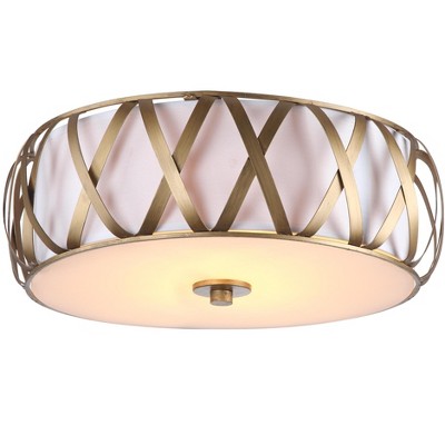 Antique Gold 15'' Modern Steel Drum Flush Mount with White Shade
