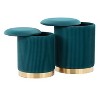 LumiSource Marla Nesting Pleated Ottoman Set Gold/Peacock Teal Velvet - 2 of 4