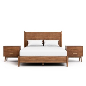 HOMES: Inside + Out 3pc Full Riverstone Mid-Century Modern Bedroom Set with 2 Nightstands Walnut - 1 of 4