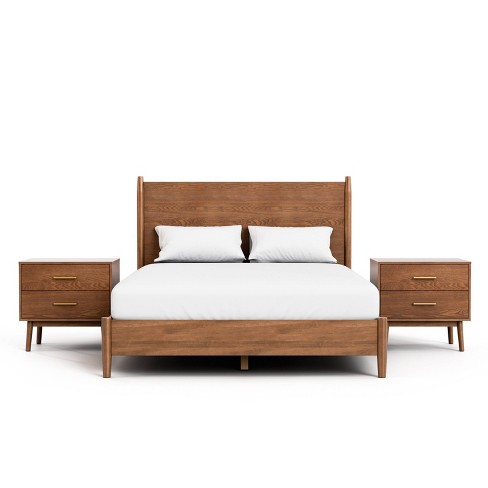 HOMES: Inside + Out 3pc Full Riverstone Mid-Century Modern Bedroom Set with 2 Nightstands Walnut - image 1 of 4