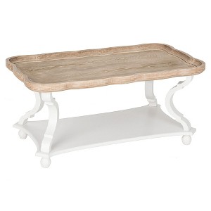 COZAYH Coffee Table, Rustic Farmhouse Tray Top Accent Table with Storage Shelf - Cottagecore Living Room Table, Natural/White Handcrafted Finish - 1 of 4