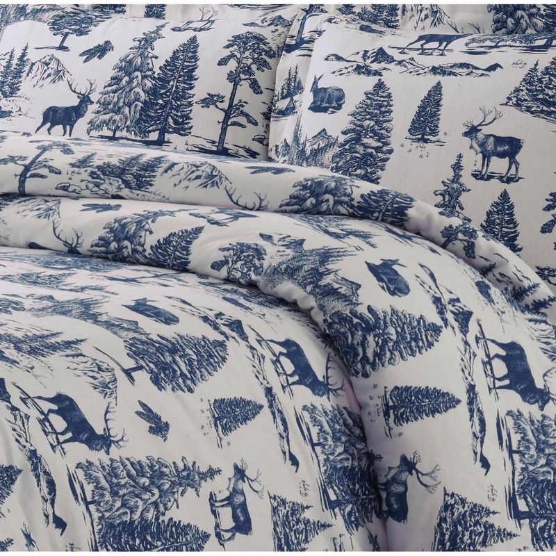Mountain Toile Cotton Flannel Printed 3pc Oversized Duvet Set - Tribeca Living, 3 of 4