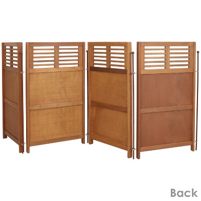 Brown Meranti Wood Folding Outdoor Privacy Screen with Teak Oil Finish