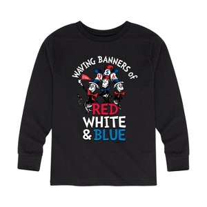 Boys' - Dr. Seuss - Cat in the Hat Waving Banners of Red, White and Blue Long Sleeve Graphic T-Shirt - 1 of 4