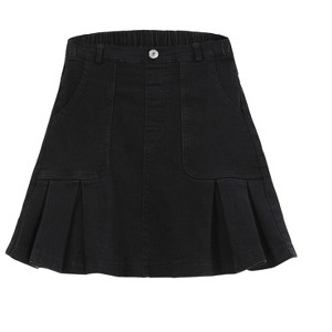 Girls Denim Skirts with Side Pockets Pleated Hem Skirts Casual Mini Denim Skirts - 1 of 4