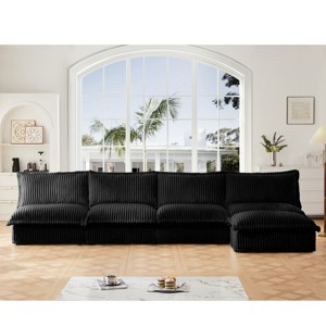 Upholstered Sectional Sofa, 4 Seater Armless Sectional Sofa with Reversible Ottoman, Sectional Sofas with Corduroy Fabric-Cuddlewood - 1 of 4