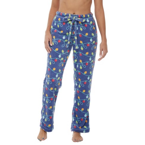 ADR Women's Plush Fleece Pajama Bottoms with Pockets, Winter PJ Lounge  Pants Christmas Lights X Large