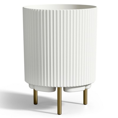 FONTOI Round Planter Pot with Stand, Indoor Outdoor Flower Planters for Garden Living Room Backyard, White, 14.8"*20.3"*14.8"