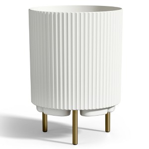 FONTOI Round Planter Pot with Stand, Indoor Outdoor Flower Planters for Garden Living Room Backyard, White, 14.8"*20.3"*14.8" - 1 of 4