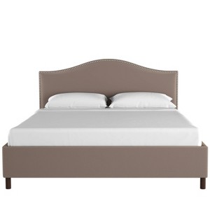 California King Nail Button Platform Bed in Velvet Cocoa Brown - Skyline Furniture, Brown Brown