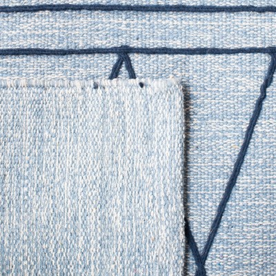 Light Blue and Ivory Wool Cotton Flat Woven Area Rug, 6' x 9'