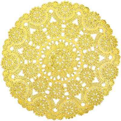 60 Piece Medallion Gold Round Shape 12" Paper Doilies Lace Placemats for Art & Craft Wedding Anniversary Party Pastry Table Decorations, 12 inches