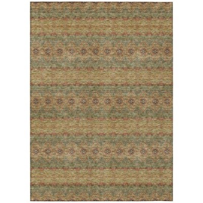 Artichoke Green And Olive Green Floral Medallion Washable Indoor Outdoor Area Rug