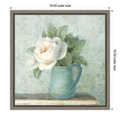 16-inch Square White and Blue Floral Canvas Print