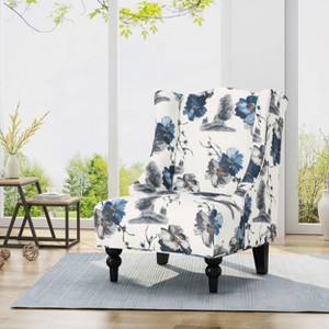 Toddman High-Back Club Chair Floral Print Blue - Christopher Knight Home: Upholstered, Birch Wood Legs - 1 of 4