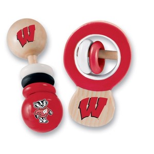 BabyFanatic Wood Rattle 2 Pack - NCAA Wisconsin Badgers Baby Toy Set - 1 of 4