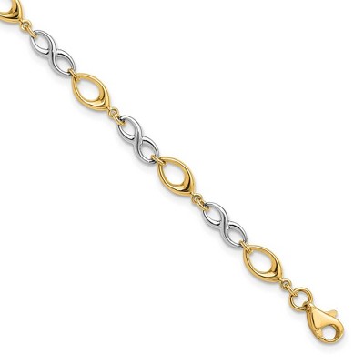 Black Bow Jewelry 14k Yellow and White Gold 4mm Two Tone Link Chain Bracelet, 7.5 Inch