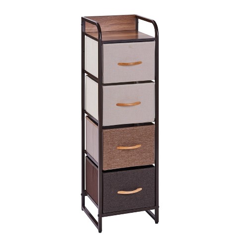 Decorative Modern Storage Chest Tower With 4 Fabric Drawers Brown