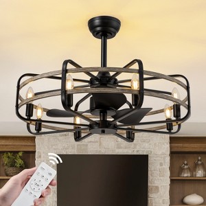 Ludomide 30 inch Industrial Black Caged Ceiling Fan with Lights and Remote Control, Vintage Farmhouse Bladeless Chandelier Ceiling Fan - 1 of 4