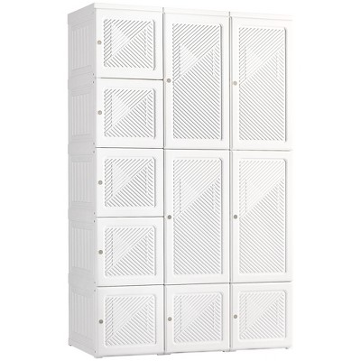 HOMCOM Portable Wardrobe Closet, Bedroom Armoire, Foldable Clothes Organizer with Cube Storage, Hanging Rods, and Magnet Doors - White