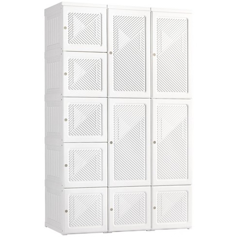 Homcom Portable Wardrobe Closet, Bedroom Armoire, Foldable Clothes Organizer  With Cube Storage, Hanging Rods, And Magnet Doors, White : Target