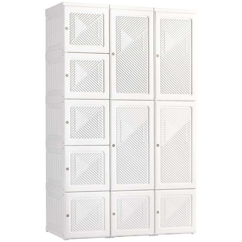 HOMCOM Portable Wardrobe Closet, Bedroom Armoire, Foldable Clothes Organizer with Cube Storage, Hanging Rods, and Magnet Doors, White, 1 of 7