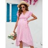 Coolmee Women's Maternity V Neck Ruffle Short Sleeve Wrap Dress Casual Flowy Nursing Breastfeeding Midi Dress with Belted - 2 of 4