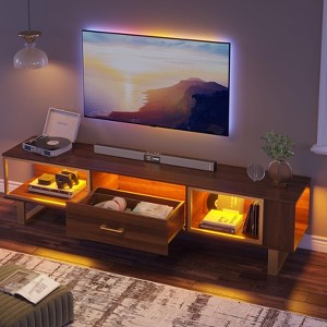 Bestier 70''TV Stand for 75''TV, Modern LED Entertainment Center with Open Storage & Drawer, High Gloss Media Console Table for Living Room - 1 of 4