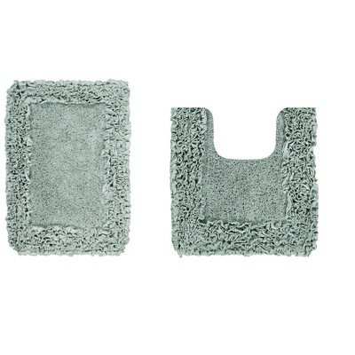 Shaggy Border Collection 2-Piece Bath Rug Set 100% Cotton Tufted Weave Ruffle Border Pattern Bathroom Rug for Machine Washable Bathmat
