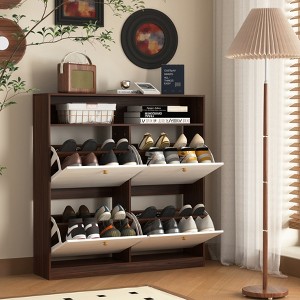 KTMBDW Shoe Storage Cabinet with 4 Flip Drawers, Shoe Rack Organizer Cabinet with wood handle, Freestanding Shoe Cabinet Storage for Entryway, Hallway - 1 of 4